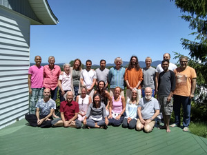 Kriya Hatha Yoga Teacher Training July 2019 with 14 participants, 4 instructors, cooking staff.